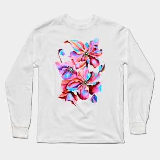 Watercolor Himalayan Blue Poppies Long Sleeve T-Shirt